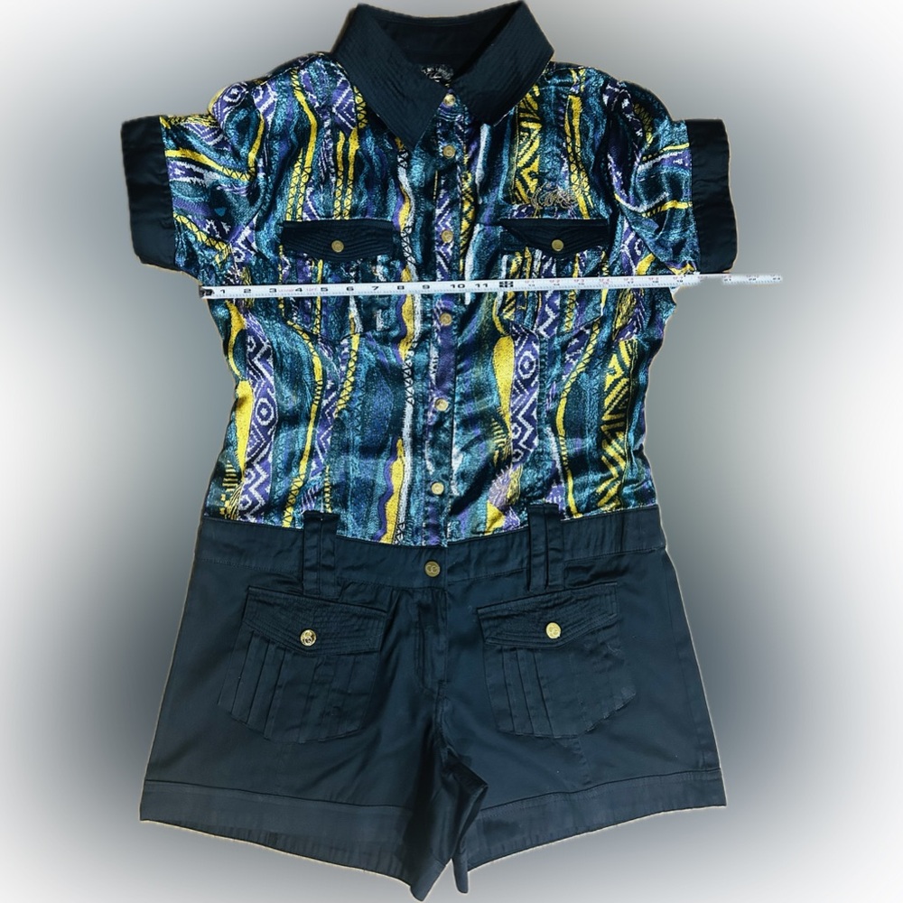 EUC Coogi SZ 9/10 black/multicolored rare vintage romper/removable belt/bust 38” - Picture 4 of 11